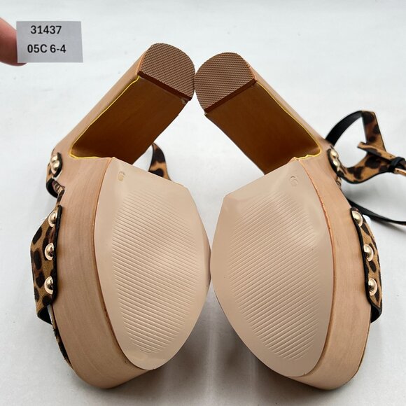 YDN Leopard Platform Sandal Open Round Toe Chunky High Heels Ankle Strap Shoe - Picture 7 of 8